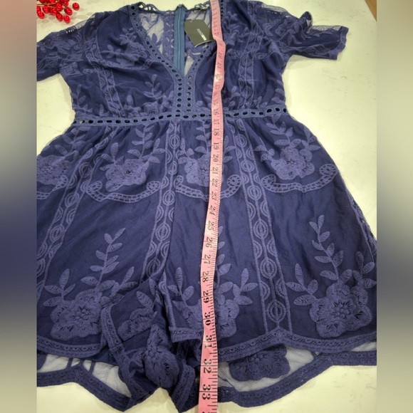 Fashion Nova Deep Blue Lace Romper - Picture 9 of 9